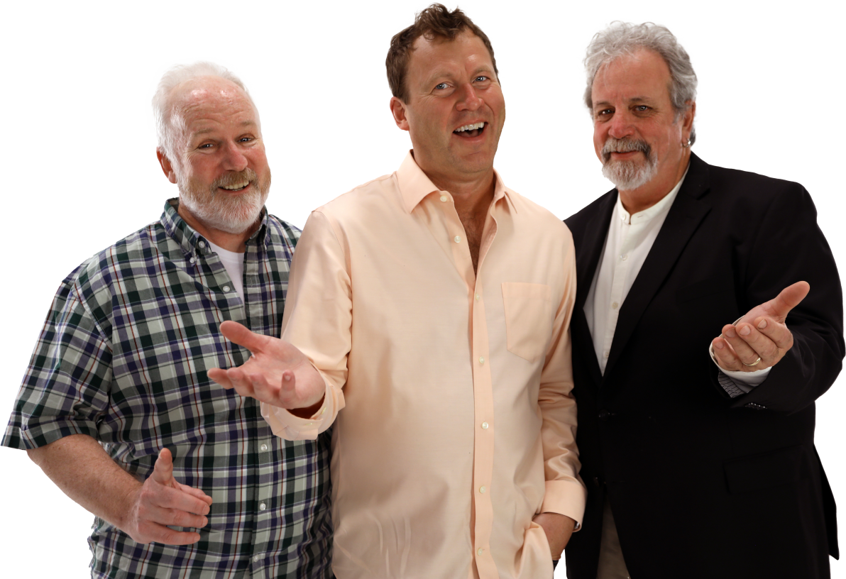Mike Nelson, Kevin Murphy, and Bill Corbett performing on stage at a RiffTrax Live show